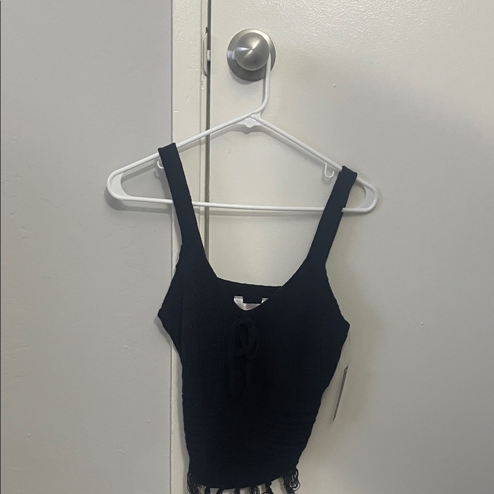 No Boundaries Black Knit Tank Top with Fringe
